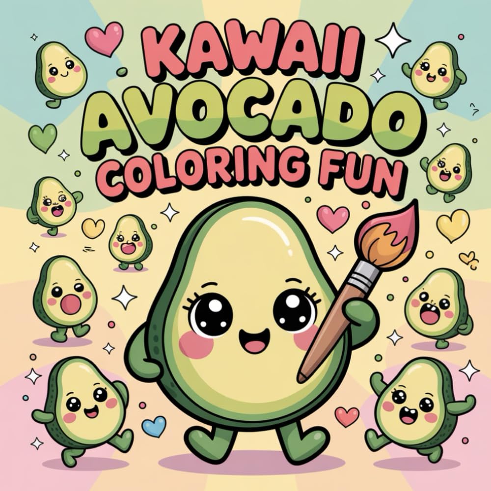Kawaii Avocado Coloring Fun: cute avocado coloring book, kawaii avocado illustrations, fun coloring pages for kids, creative avocado art, ... book, family-friendly coloring activities