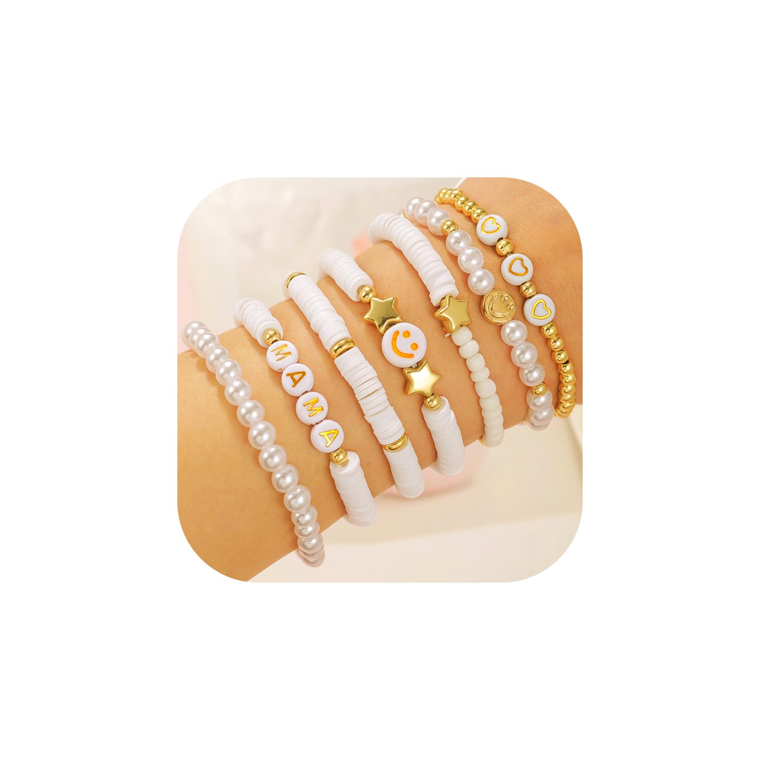 Preppy Jewelry Bracelets for Women Handmade Friendship Bracelets Clay Bead Colorful Surfer Heishi Bracelet Set Stackable Boho Y2K Summer Beach Elastic Layering Bracelets