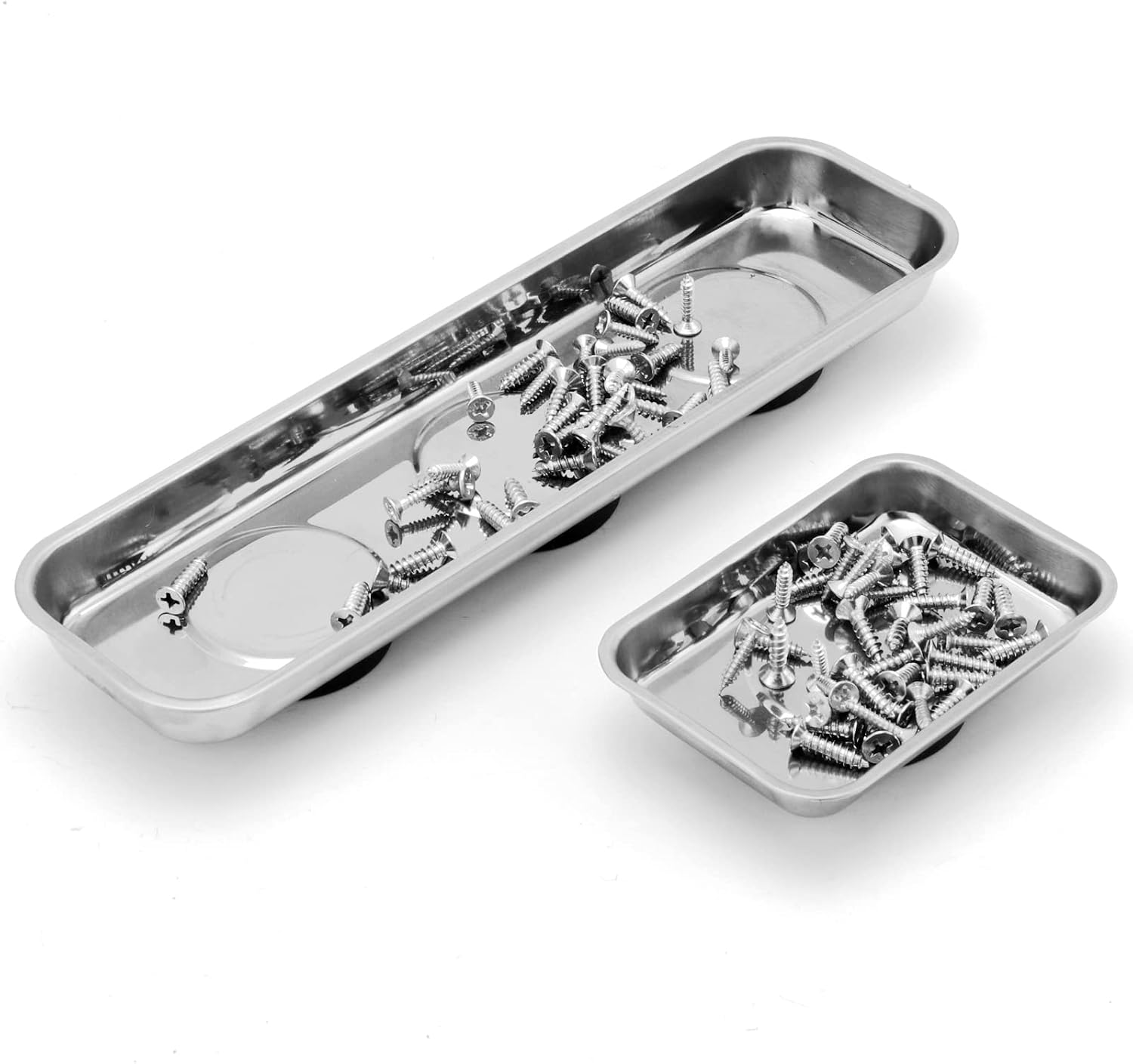 KEILEOHO 10 PCS Rectangular Magnetic Trays, Stainless Steel Magnetic Parts Tray, Magnetic Bolt Holder Trays, Magnetic Parts Holder Tray for Screws, Sockets, Bolts, 2 Sizes, Silver