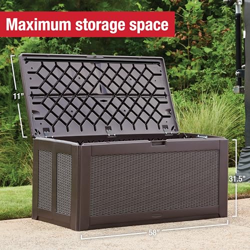 Image of Rubbermaid Extra Large Resin Outdoor Storage Deck Box (134 Gal), Weather Resistant, Brown, Deck Organization for Home /Backyard /Pool Chemicals /Toys /Garden Tools /Porch /Patio Cushions