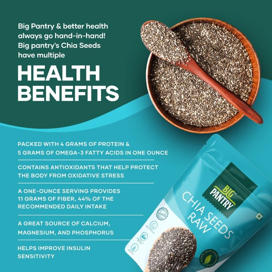 Image of Big Pantry Chia Seed 200g | Rich in Calcium, Protein & Fiber, Omega 3 and Antioxidants | Seeds for Weight Management | Non-GMO & Gluten-Free | Raw Seeds for Smoothies & Oatmeal