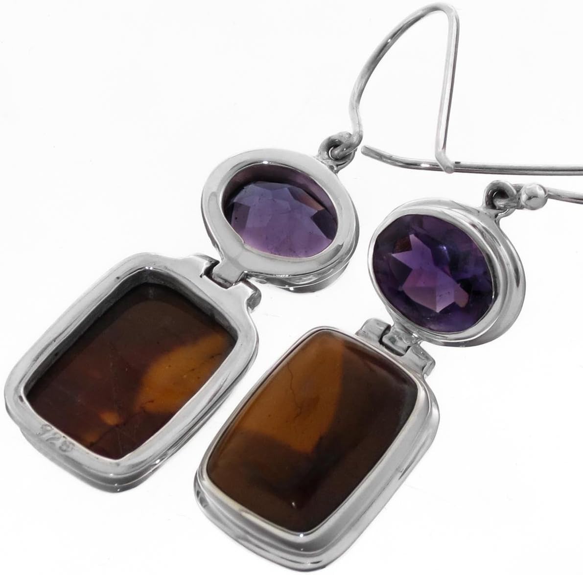 Amethyst Mineral Stone Handmade 925 Sterling Silver Earrings, 1 1 1/6" p69774