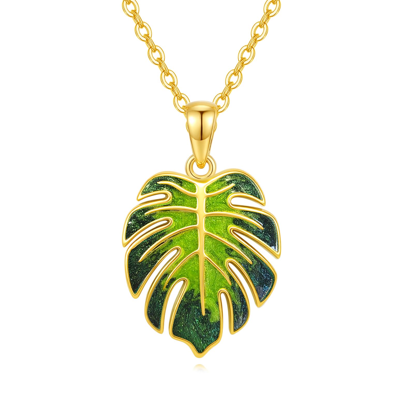 POPLYKE Monstera Halskette 925 Sterling Silber Blume Blatt Anhänger Halskette Tropische Pflanze Schmuck Geschenke für Damen