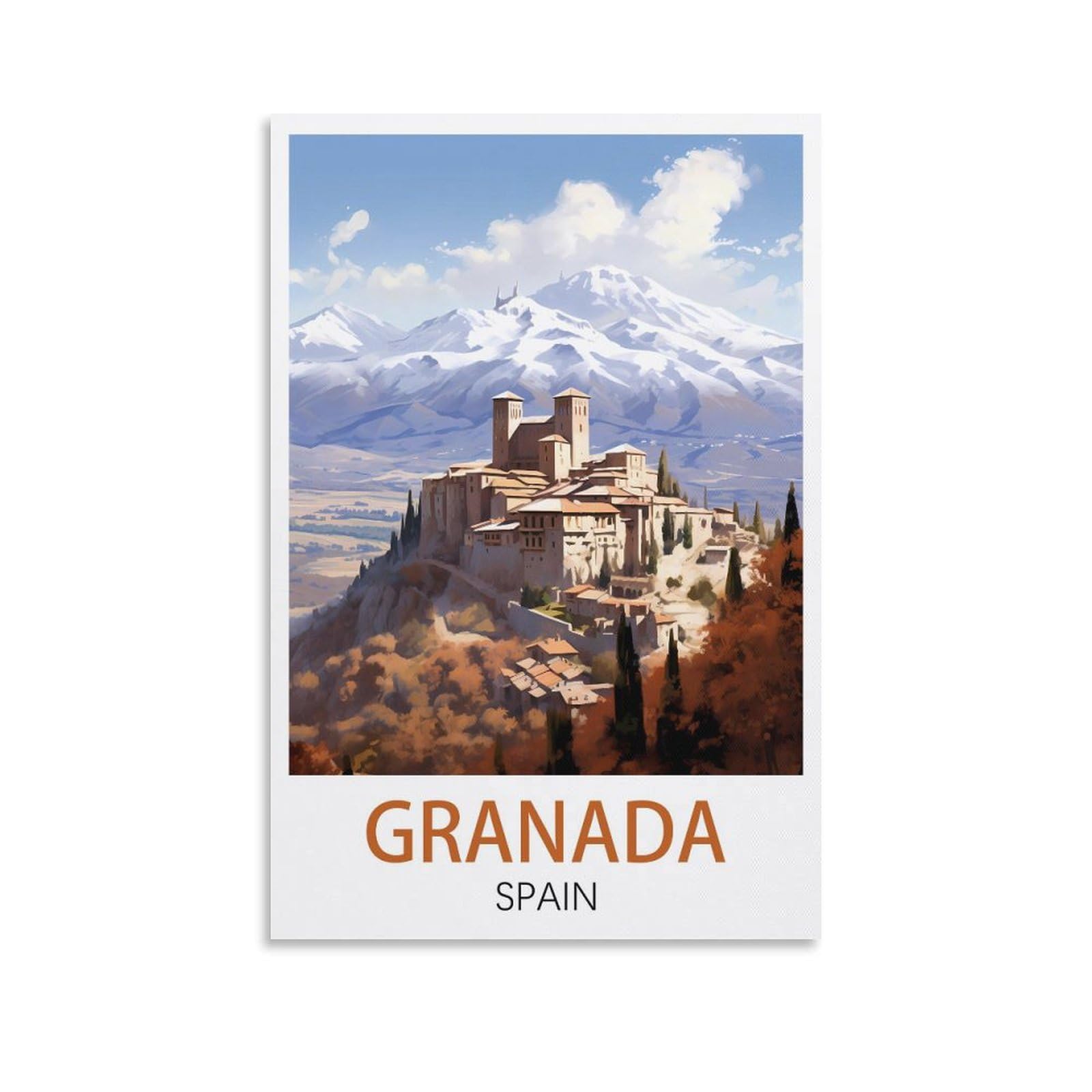 Losnabo Unframe-Style Granada Spain Vintage Travel Posters 20X30inch(50X75cm) Canvas Wall Poster And Art Picture Print Modern Home Bedroom Decor