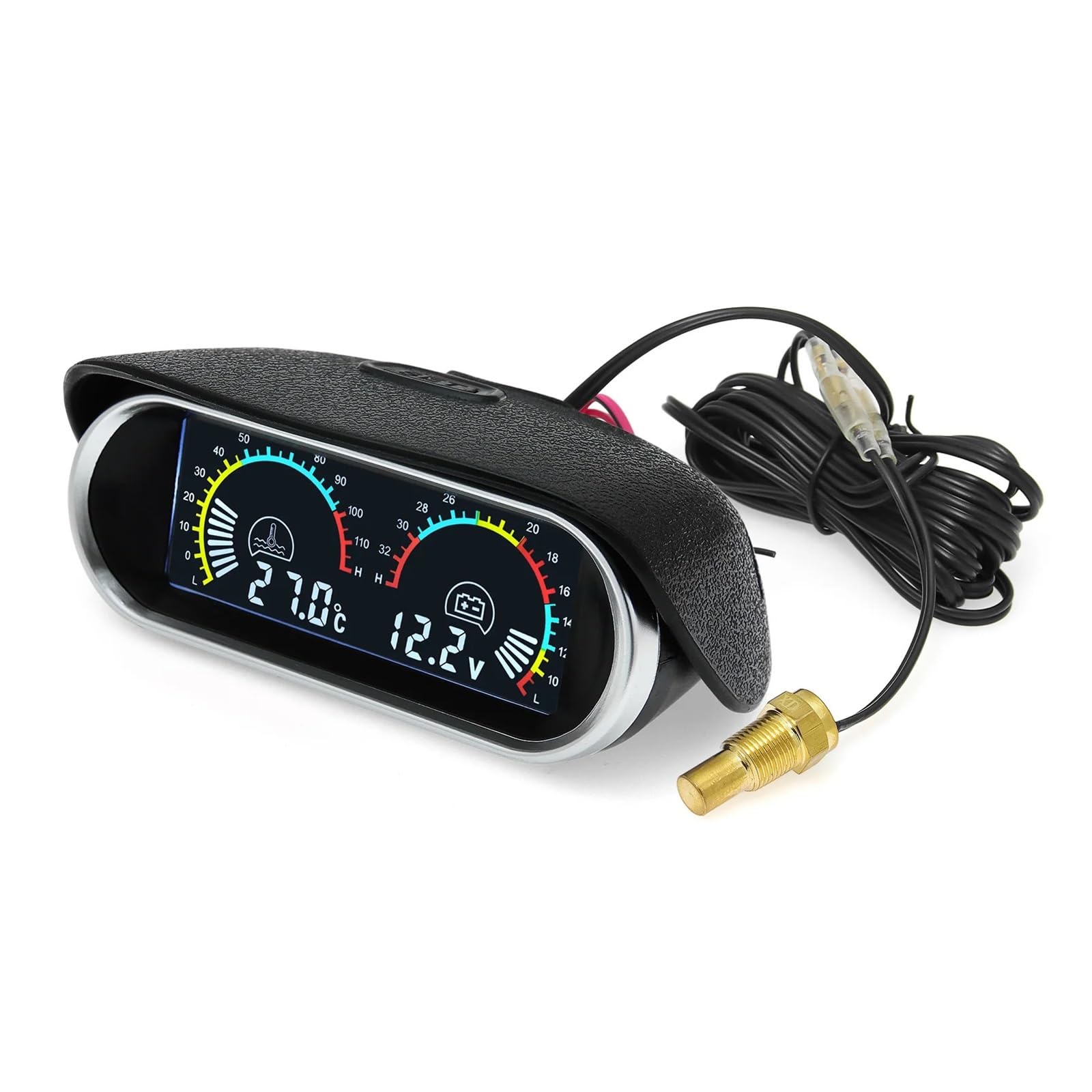 AD 2 En 1 LCD Indicador De Temperatura De Agua del Coche + Sensor De Temperatura del Agua 10mm Medidor Voltímetro Voltaje Digital Horizontal 12v 24v Accesorios