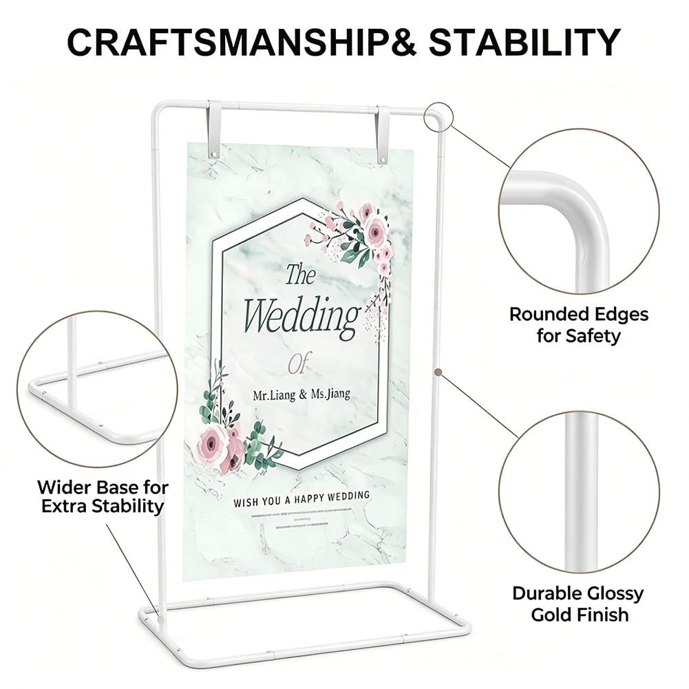 173x80cm Willkommensschild Hochzeit, Hochzeitsschild-Halter mit 4 Lederriemen, Hochzeitsbogen Posterhalter Hintergrundständer für Hochzeitsschilder, Werbung Schildhalter, Ballonbogen (Weiß)