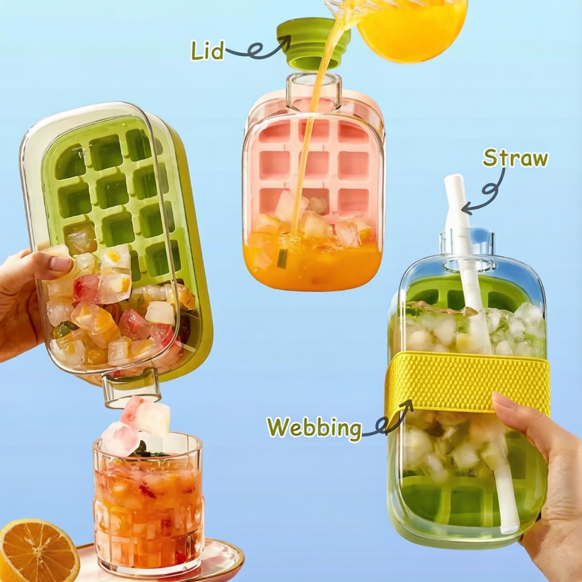 2-In-1 Ice Cube Maker Bottle With Straw, Portable Water Bottle With Ice, Touch-Free Ice Release, Quick Ice Maker For Travel, Gym, Outdoor, Home Use (Green, 800ml) on Fridge.com - View 5