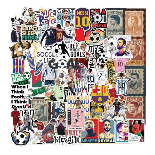 Image of Football Stickers Pack (5 Sheets) - Waterproof Soccer Stickers for Kids & Adults, Vinyl Decals for Laptop, Water Bottle, Phone, Car - Football Player & Team Designs