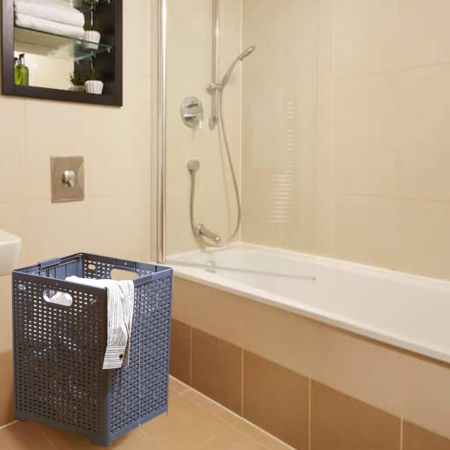 Sendomoko Collapsible Laundry Baskets Plastic,Dirty Clothes Hamper,Laundry Room Organization,College Dorm Essentials for Girls,12.6*13.4*17.3 (in),Slim Laundry Basket Organizer,for Bathroom,Bedroom.