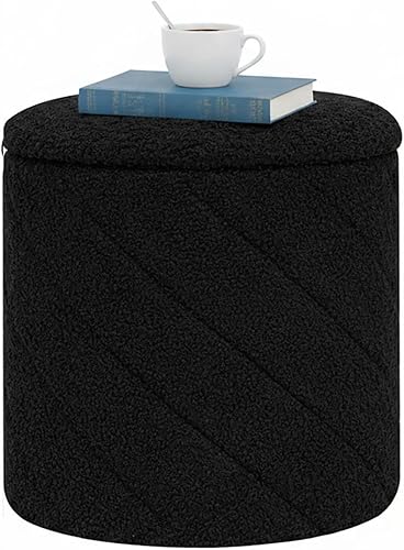 Miniatura 11 de B FSOBEIIALEO Otomana con almacenamiento, Otomana redonda de almacenamiento de bouclé con bandeja, Taburete reposapiés para dormitorio, Otomana para