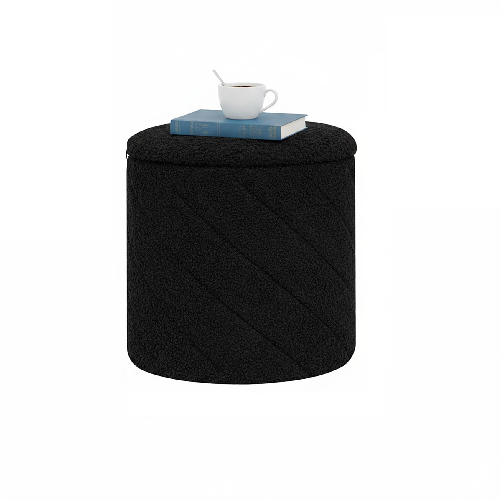 Bonlife Taburete redondo otomano con espacio de almacenamiento, taburete plegable con tapa, taburete para salón, dormitorio, entrada, color negro, 33 x 33 x 35 cm