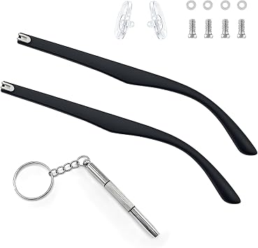 1 Pair Universal Glasses Arms Legs Replacement Eyeglass Repair Kit with Screws Washers Screwdrivers Nose Pads DIY Temples Black