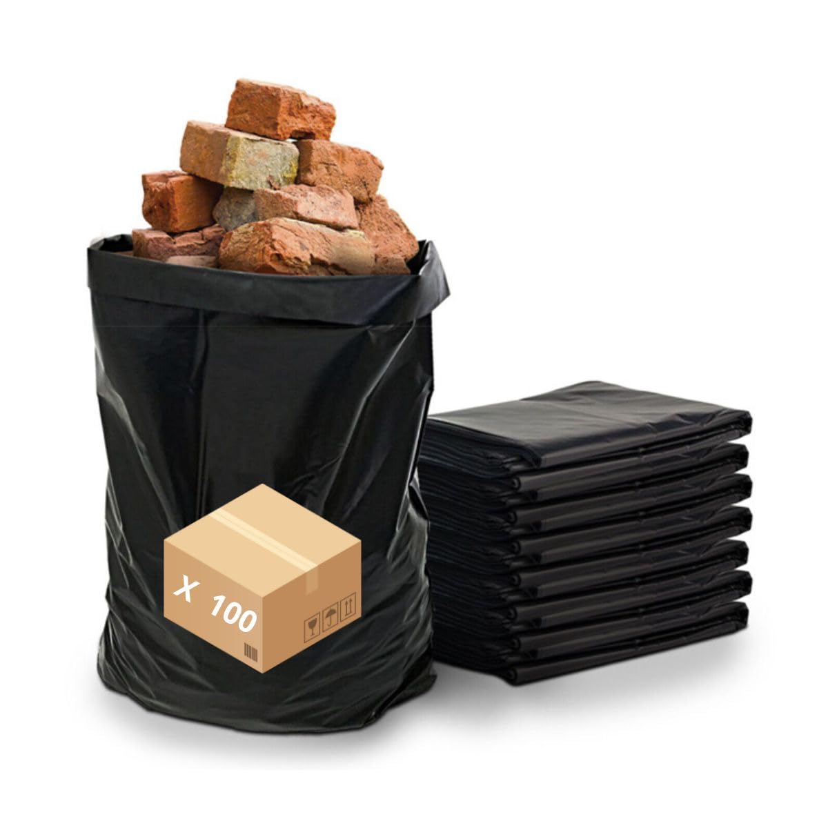 Sac Gravat Chantier 50 Litres - Ultra Résistant - ! 140 Microns ! - Carton de 100 - Anti Inondation - Jardinage - Déchets de Construction et Habitation