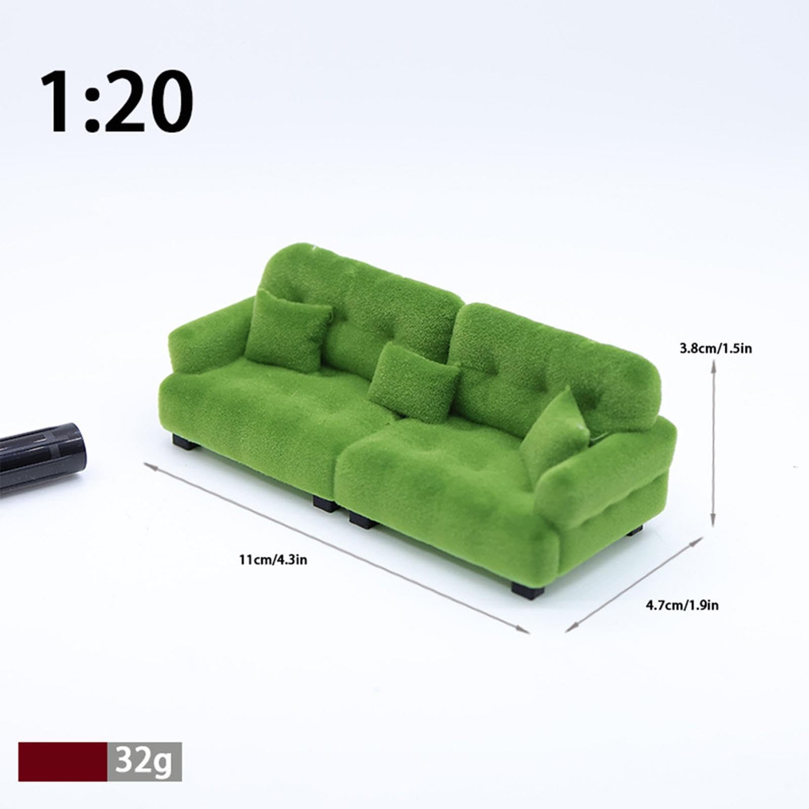 Divano in Miniatura, Mobili Floccati, Soggiorno, Camera da Letto, Micro Scena, Decorazione, Ornamento Classico, Divano per Casa delle Bambole, 1 20 Verde