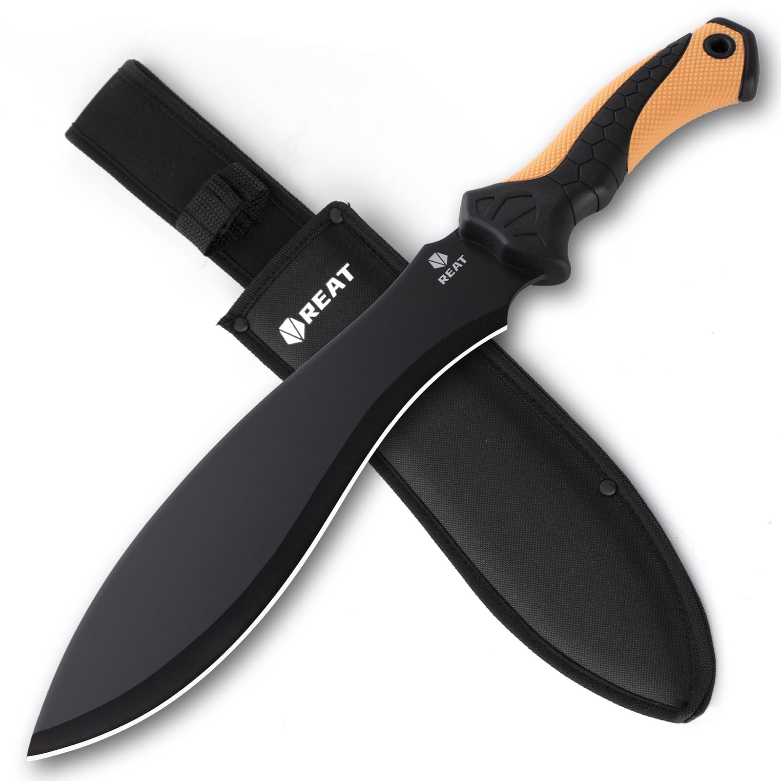 REAT Gardenging Machete, 17" Heavy Duty Machete with Sheath, Ergonomic No-Slip Handle, Machetes for Cutting Trees,Yard Work,Bushcraft