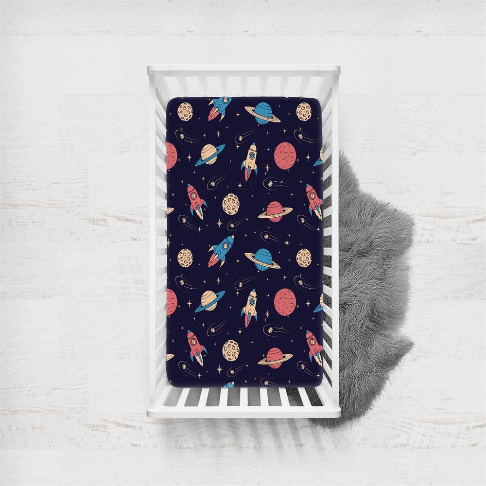 Odot Cot Bed Fitted Sheets, Toddler & Baby Bed Sheets, Universe Planet Print Microfiber Mattress Protector, Cozy Lightweight Bedside Cribs Bassinet Sheets for Boy and Girl (Style D,65x95cm)