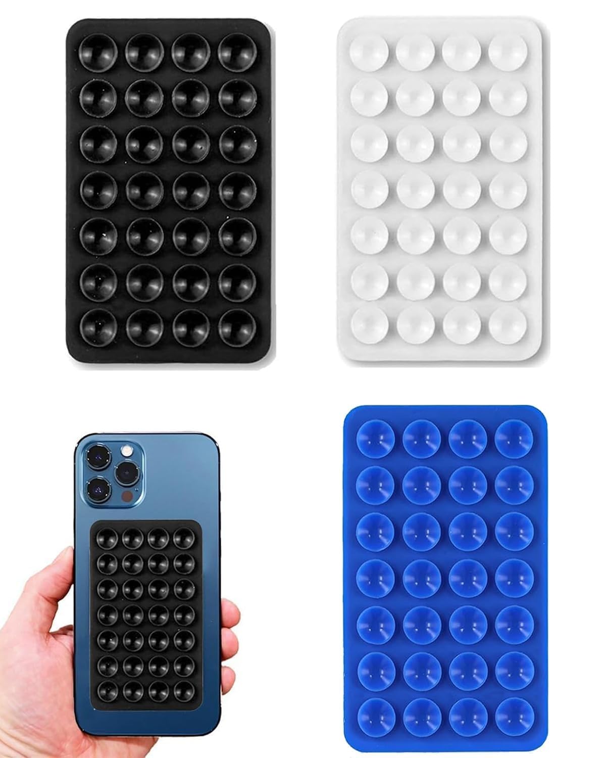 EDNITA Suction Phone Case, Phone Suction Sticker, Silicone Suction Phone Case for Hands-Free Mobile Accessory Holder Grip, Video Phone Accessory Compatible Mirror, Shower (Black-Blue-White-Pack of 3)-picture-29