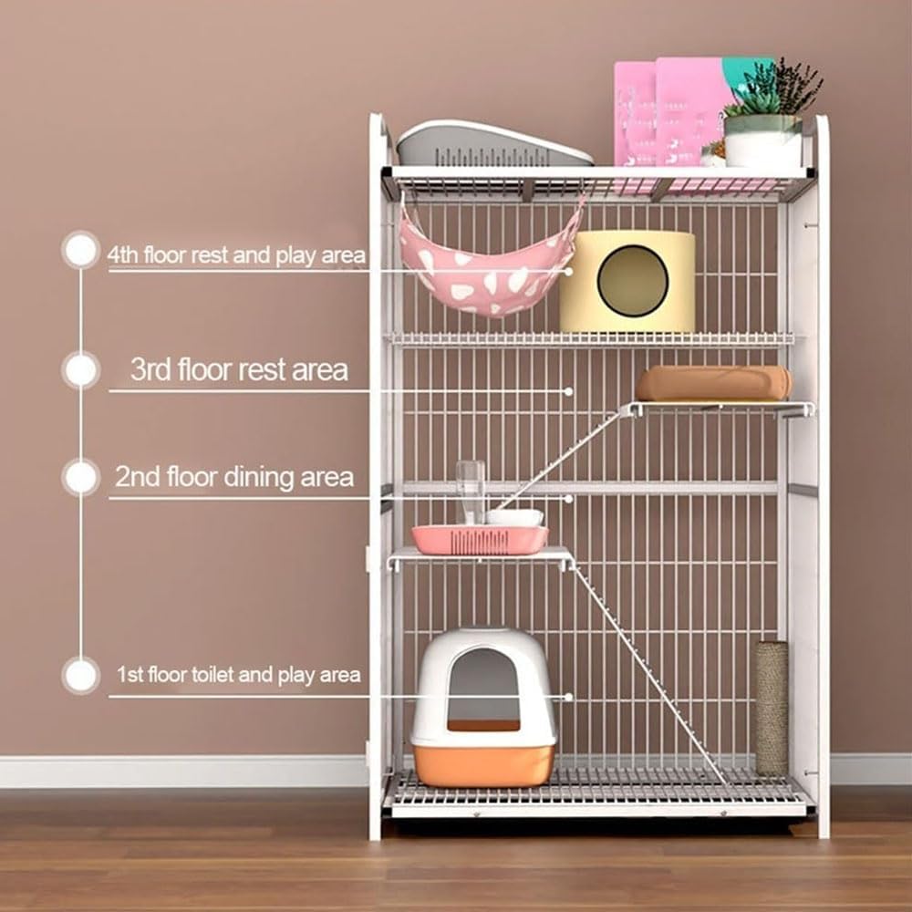 Large 4-Tier Metal Cat Enclosure, Sturdy Detachable Iron Cage for Kittens & Adult Cats, Indoor Multi-Level Cat Crate for Play & Rest, Black, 30.8x21.3x40.2IN