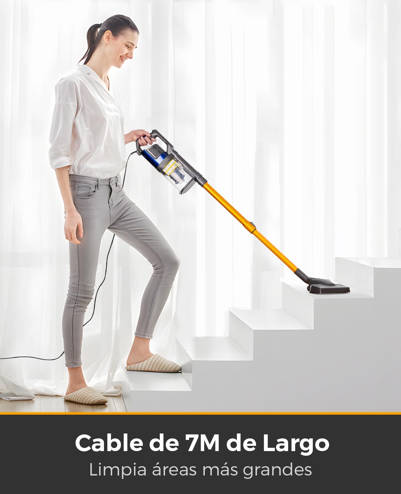 VACTechPro 60KPa/680W/7M Aspiradora, Aspiradora con Cable con 800ML Cubo de Basura, Aspirador con Diseño Ergonómico del Mango, Aspirador con Cable para Suelos Duros, Aspirador Vertical, Naranja