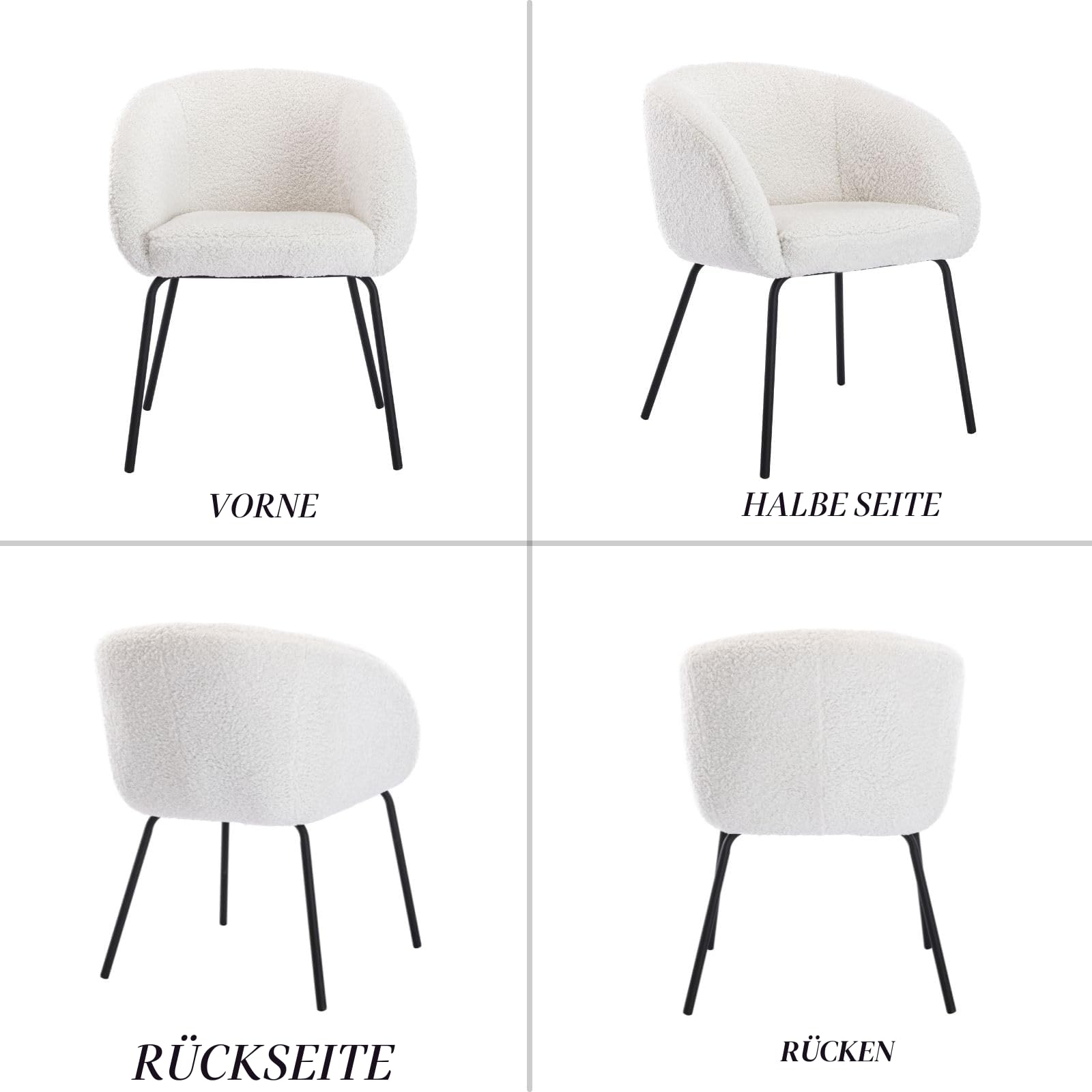 chairus Schminktisch Stuhl aus Kunstfell Loungesessel Schlafzimmer, Moderne Cocktailsessel mit Metallbeine Polsterstuhl für Wohnzimmer, Weiß
