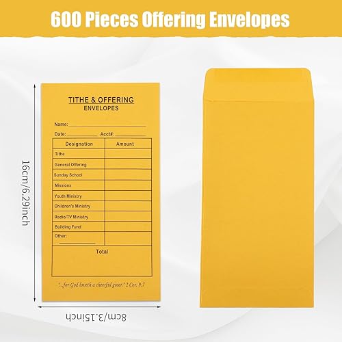 Miniatura 2 de 600 sobres de donación de diezmos para la iglesia de 6.5 x 3.5 pulgadas, sobres dorados de papel y sobres de oferta para cheques de diezmo de