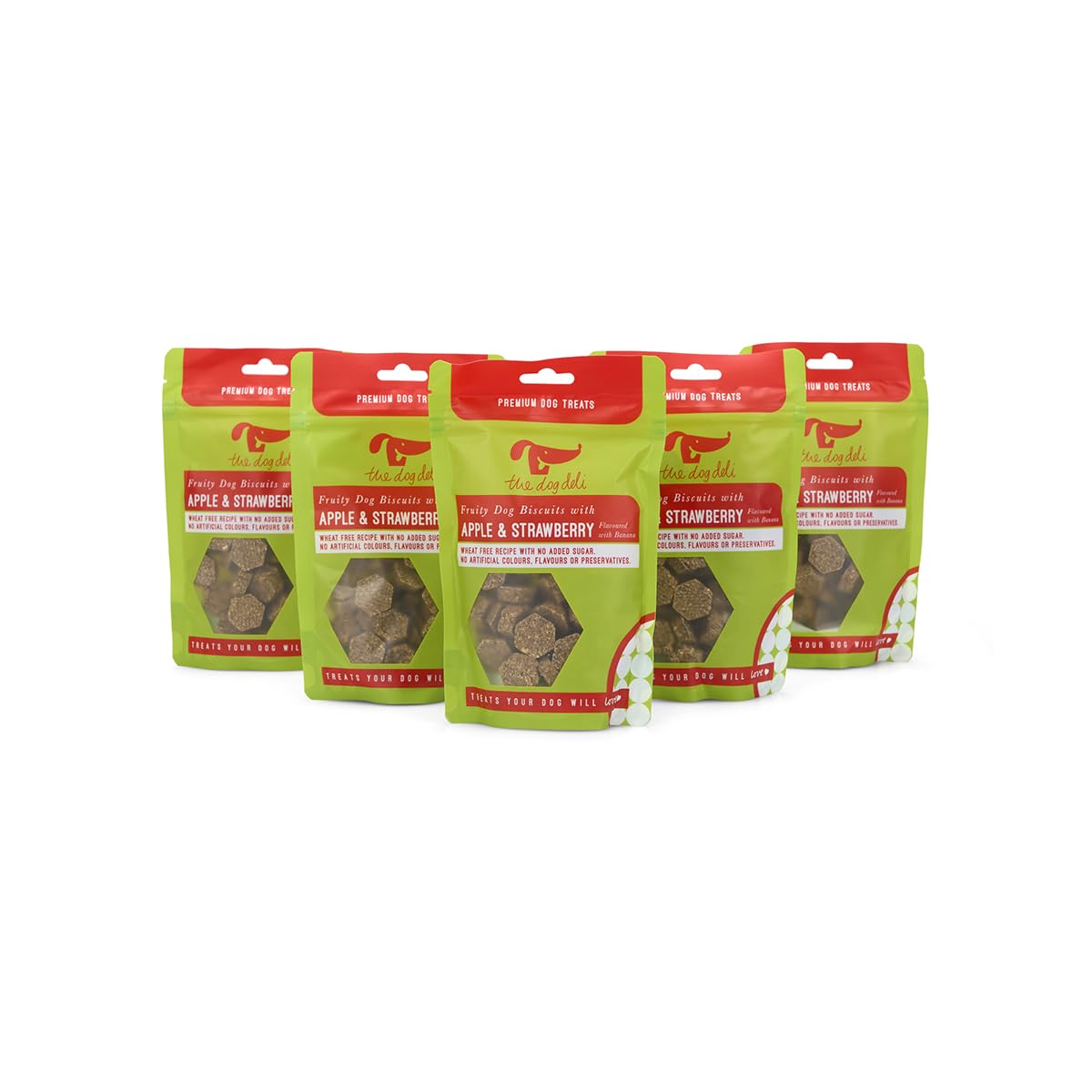 Petface Dog Deli Fruity Biscuits Dog Treats with Apple & Strawberry, Wheat Free, Hand baked in the UK, 120 g (Pack of 5)