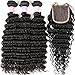 Brazilian 9A Deep Wave 3 Bundles with Closure Virgin Human Hair Bundles with 4x4 Middle Part Closure Unprocessed Virgin Human Hair Natural for Black Women(20 22 24+18)