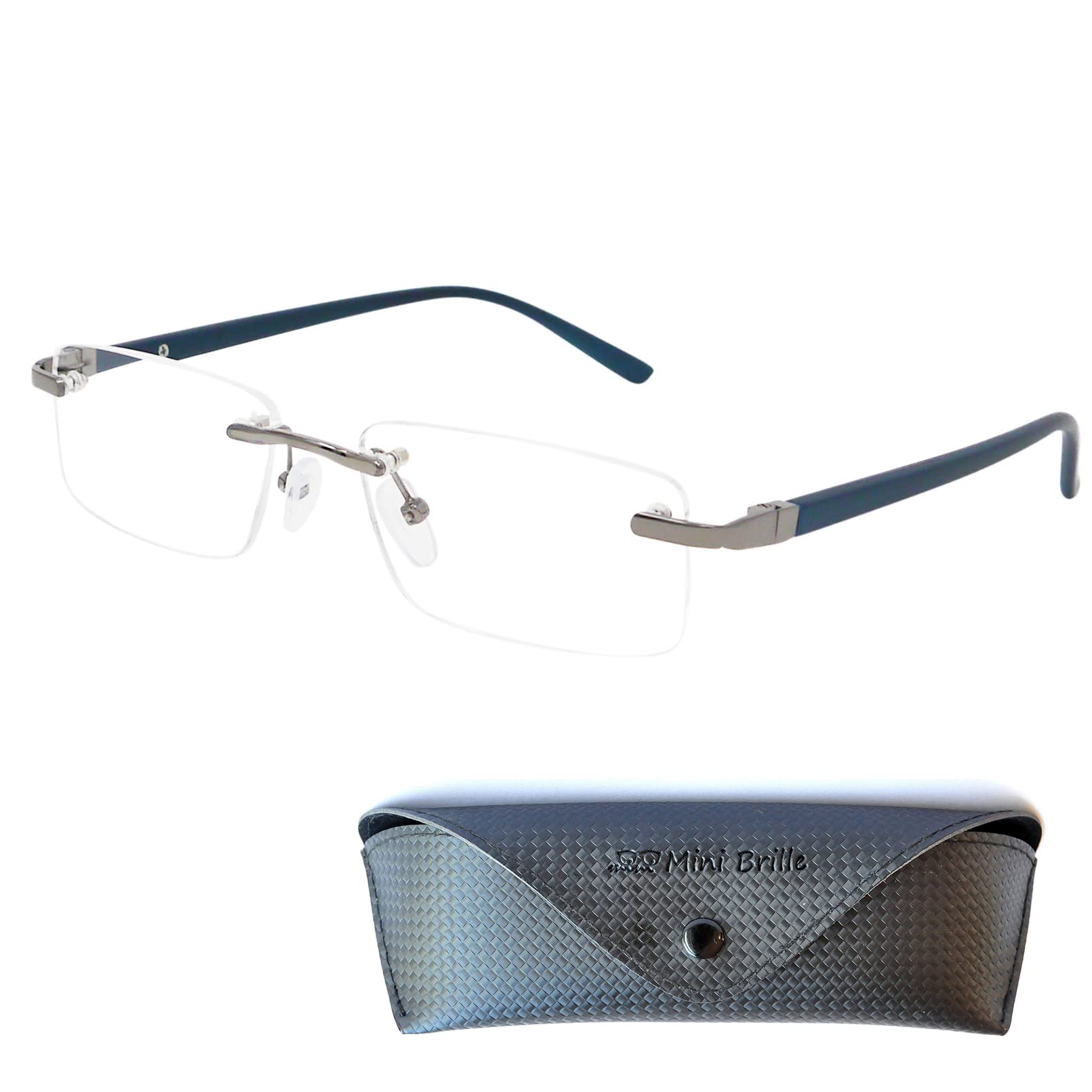 Mini Brille Gafas de Lectura Montura al Aire con Cristales Rectangulares, Montura Cuadradas de Acero Inoxidable, Gafas Para Leer de Hombre y Mujer