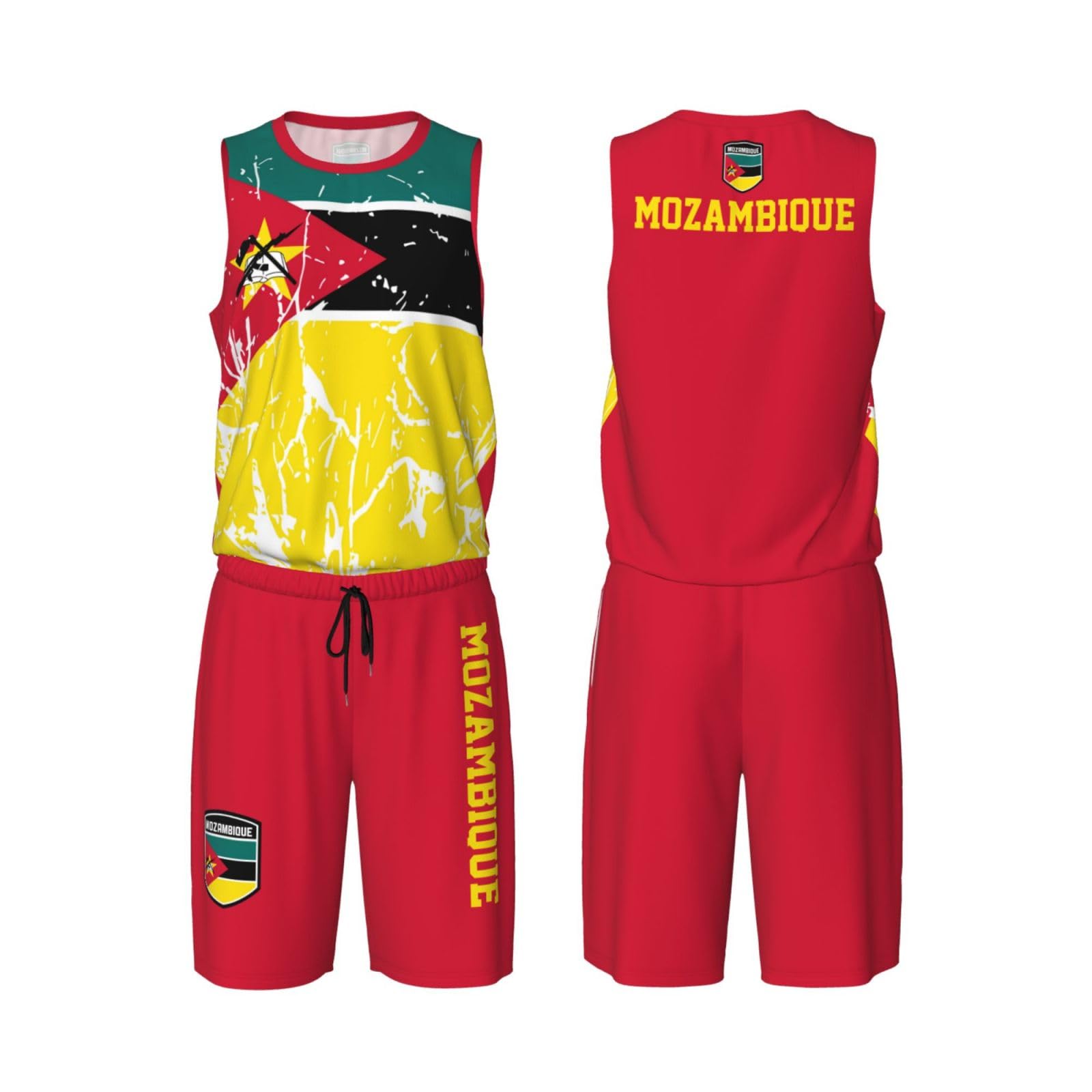 Mozambique Flag Grain (4) Basketball Jersey Uniform Suit for Men Women Adults Training Athletic Set