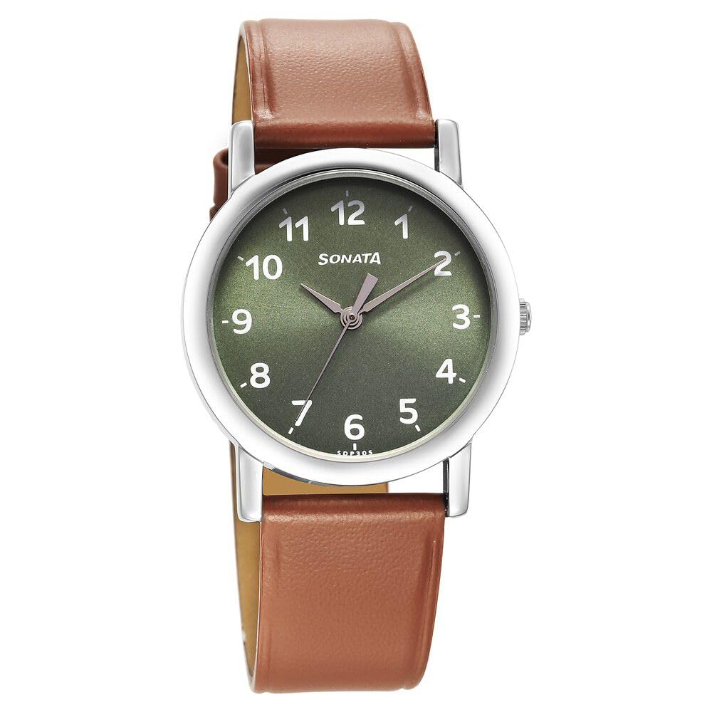 Sonata Classic Quartz Analog Green Dial Brown Leather Strap Watch for Men-7987SL04W (B0CDJDCKHR) Amazon Price History, Amazon Price Tracker