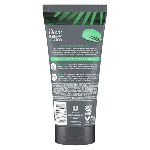 Image of DOVE MEN + CARE Body and Face Scrub Costal Cedar Deeply Exfoliates for Hydrated & Nourished Skin 100% Gentle Cleanser, No Sulfate Cleansers or Parabens, 98% Biodegradable Formula 9 oz