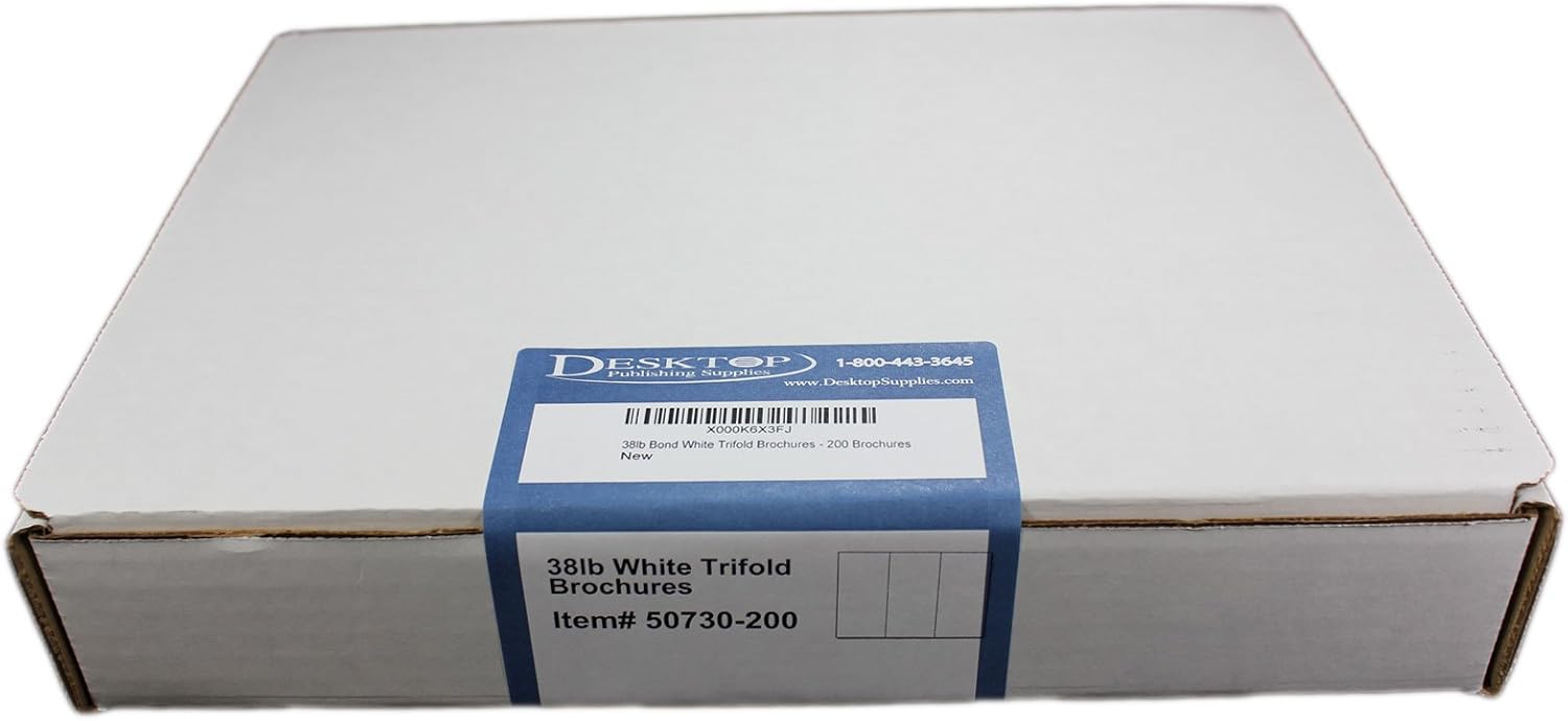 38lb Bond White Trifold Brochures - 200 Brochures - Desktop Publishing Supplies, Inc.™ Brand