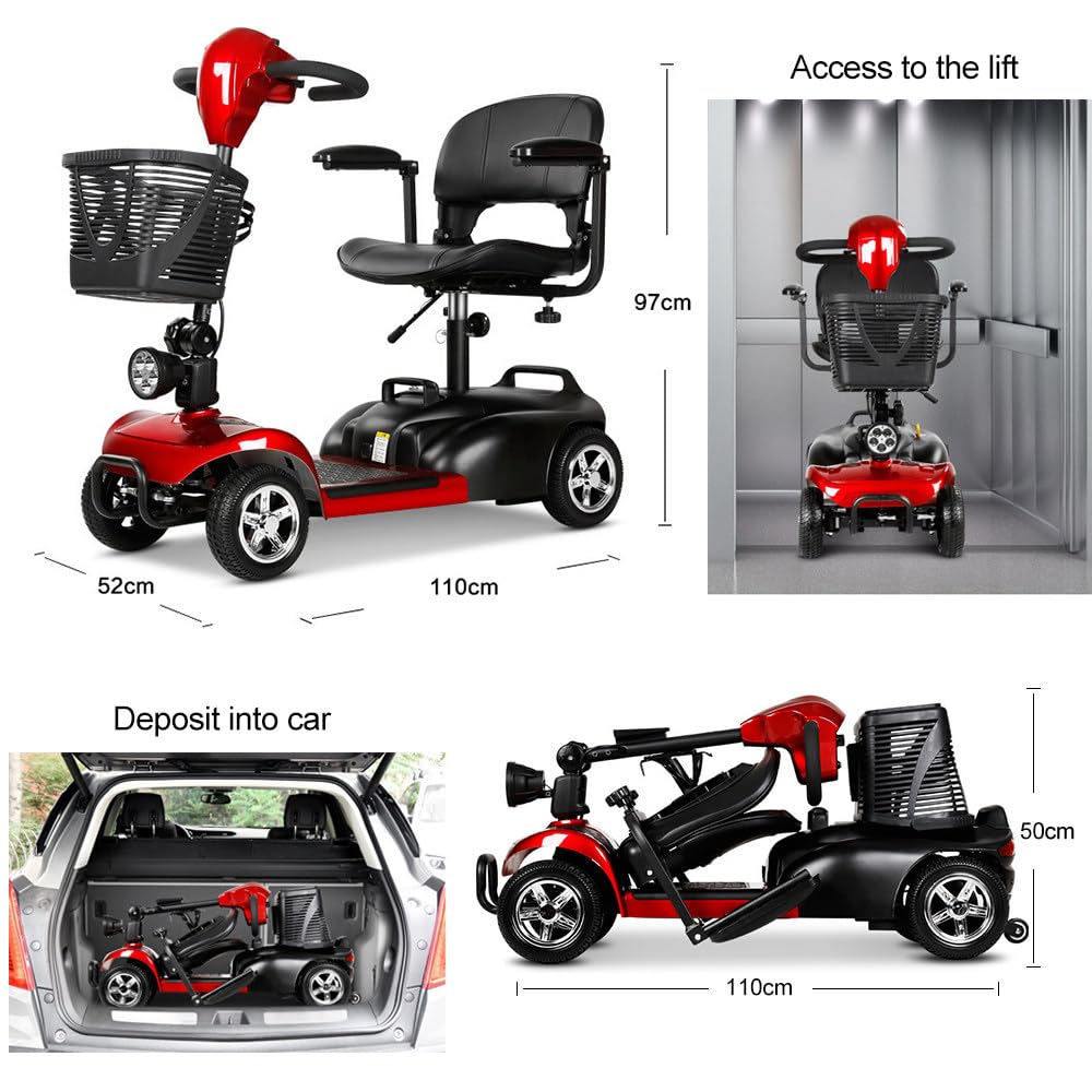 4-kołowy skuter mobilny, 24 V, 30 Ah, dla seniorów, mobilny skuter elektryczny z siedziskiem, Endurance 30 km, lekki, przenośny skuter elektryczny