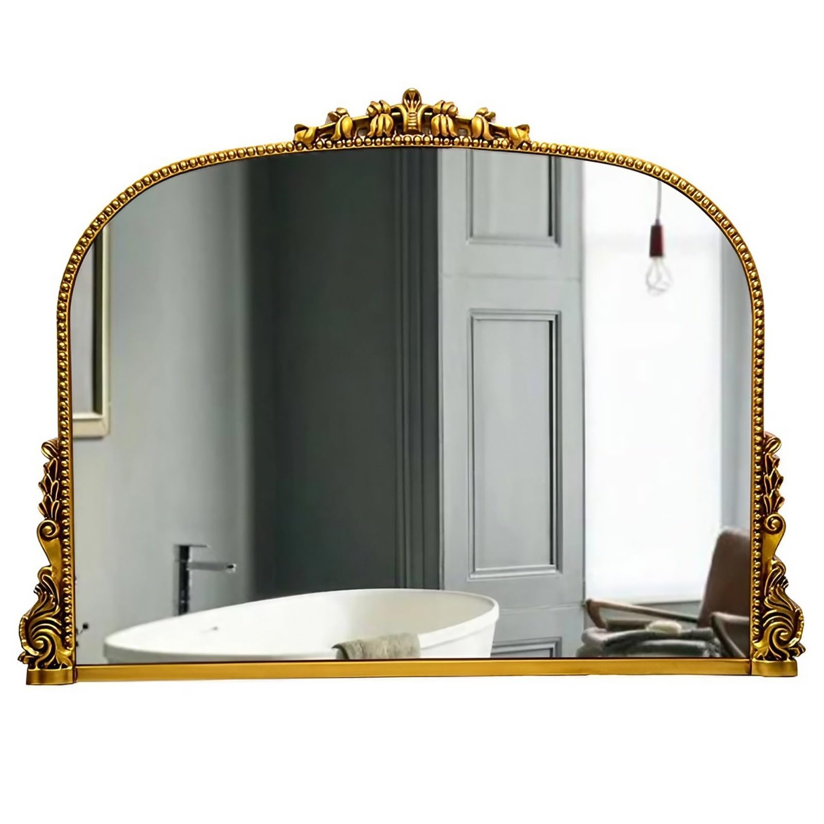 FGXHHS Gold Arched Wall Mirror, 90×67 cm Antique Hanging Vanity Vintage Ornate Baroque Decorative Mirror for Living Room Bedroom Fireplace Entryway