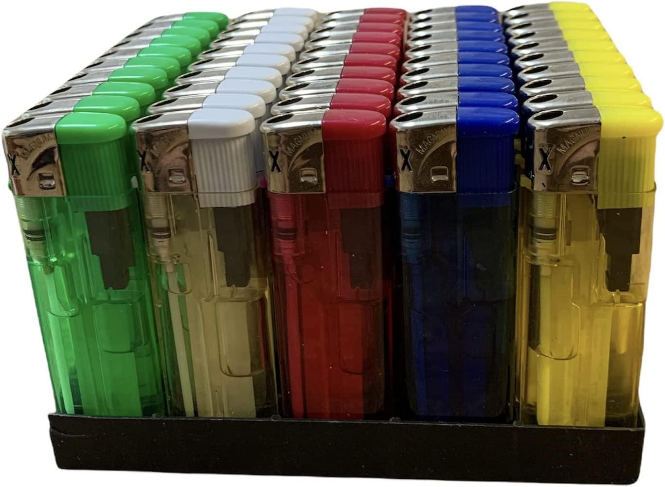 50 x Electronic Adjustable Flame Gas Lighter Five Colours Camping Stove Lighters, Multicolor, 8X2.5
