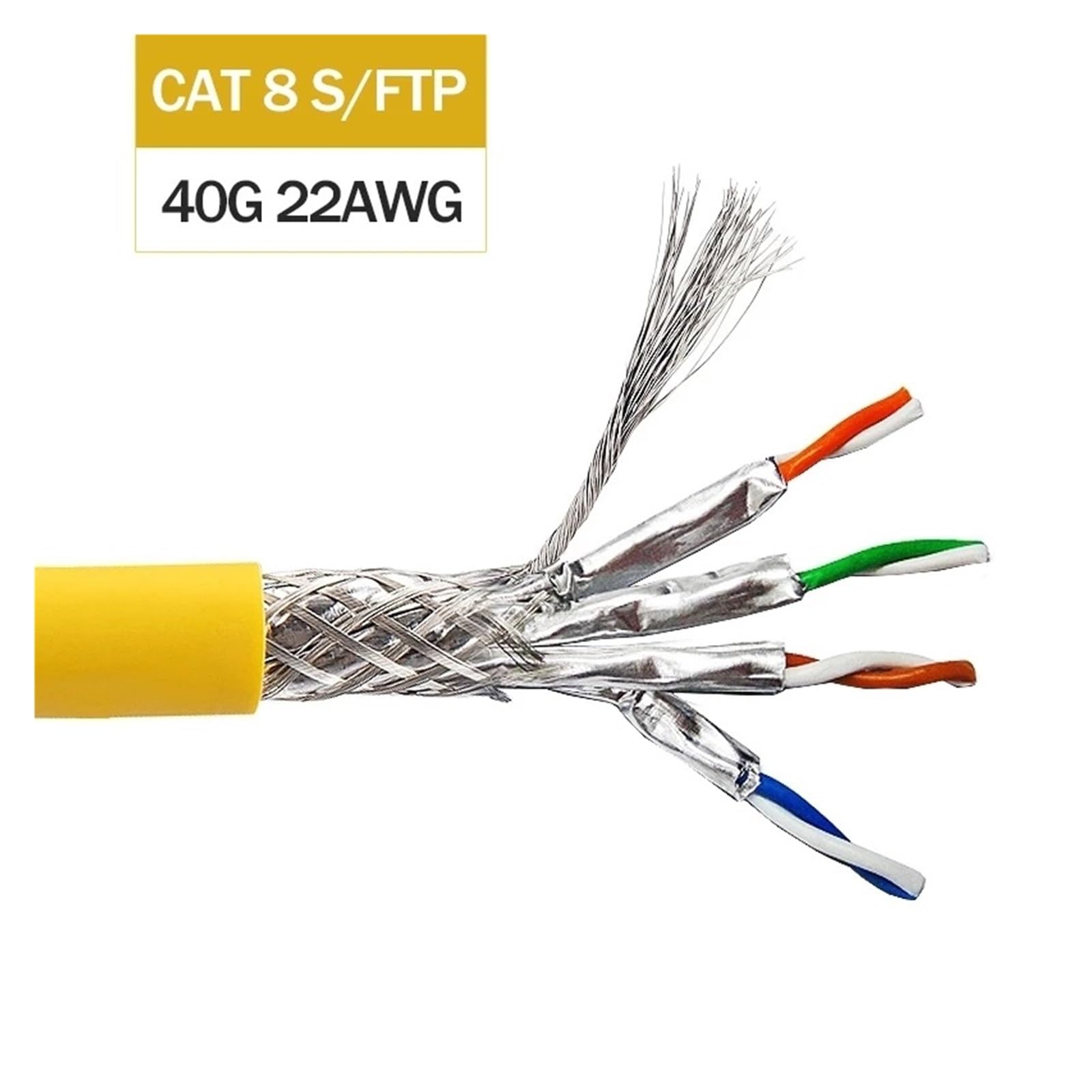 Câble Ethernet haute vitesse SFTP RJ45 Cat8 40 Gbit/s à double blindage, 20 m(200m,Cat8 24AWG)