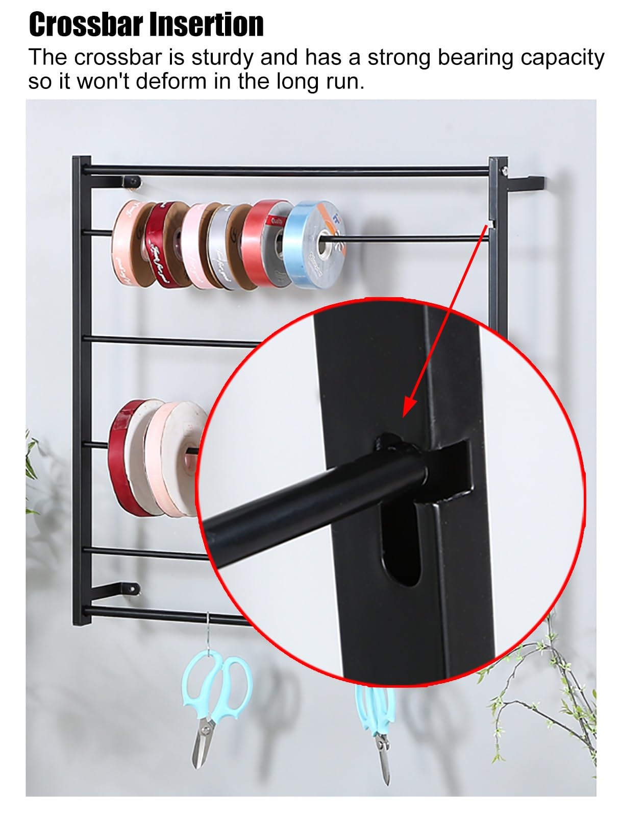 Schleifenband Halter Wandmontiertes Farbbandregal für Schlafzimmer, Bastelräume und Konditoreien, tragbares Metallspulenregal mit abnehmbarer horizontaler Halterung, 1/2/4/5 stufiges Edelstahl-Stangen