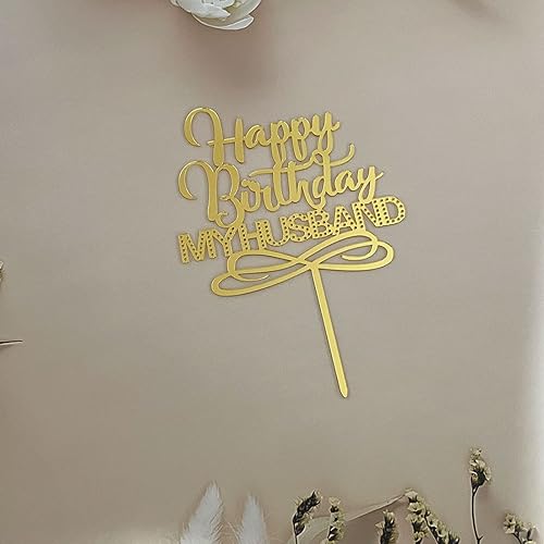 Miniatura 5 de Happy Birthday MY HUSBAND - Decoración para tartas para decoración de fiesta de cumpleaños, espejo acrílico dorado