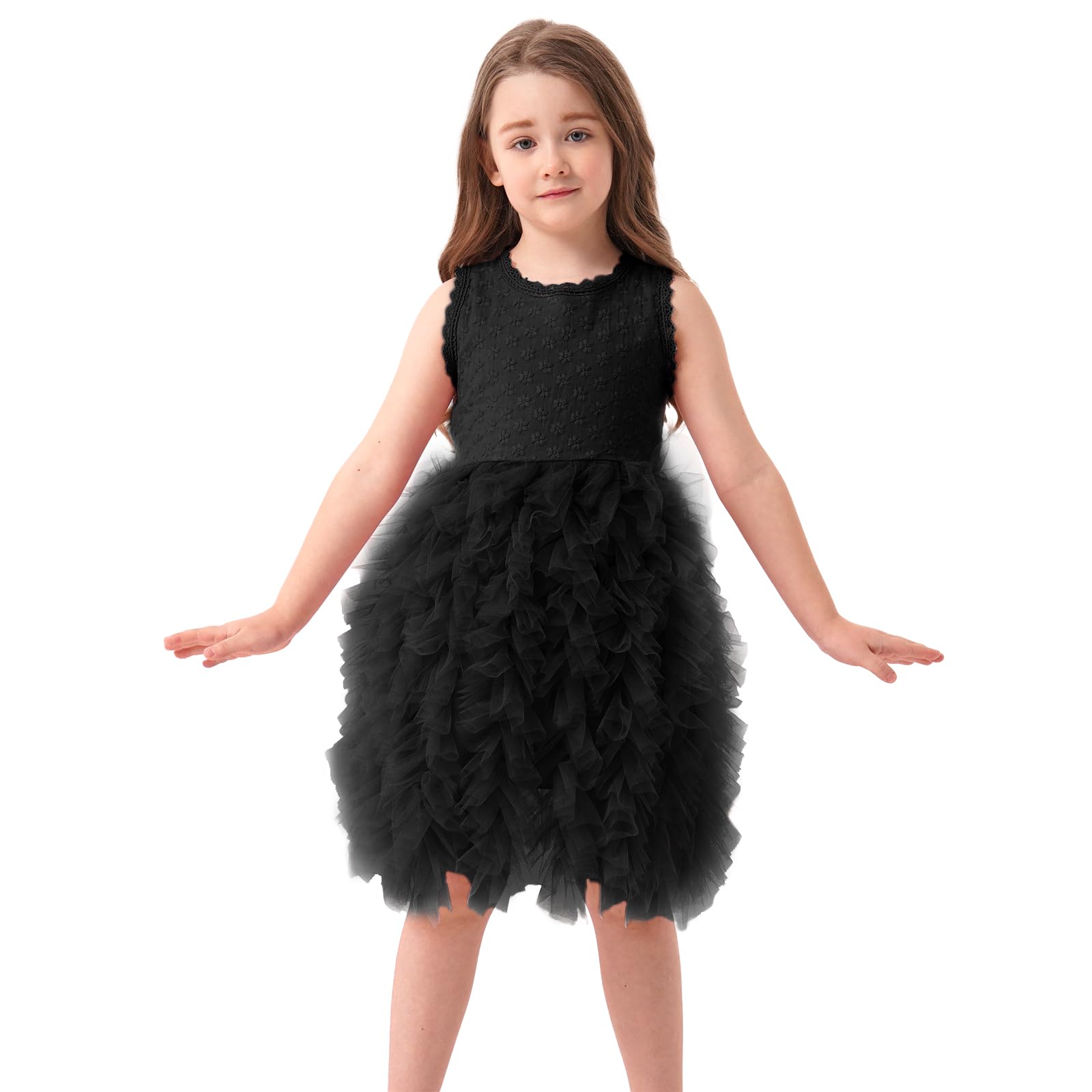 Miipat Vestido De Tul para Niñas Pequeñas, Vestidos De Princesa Sin Mangas De Verano con Bordado De Flores con Volantes