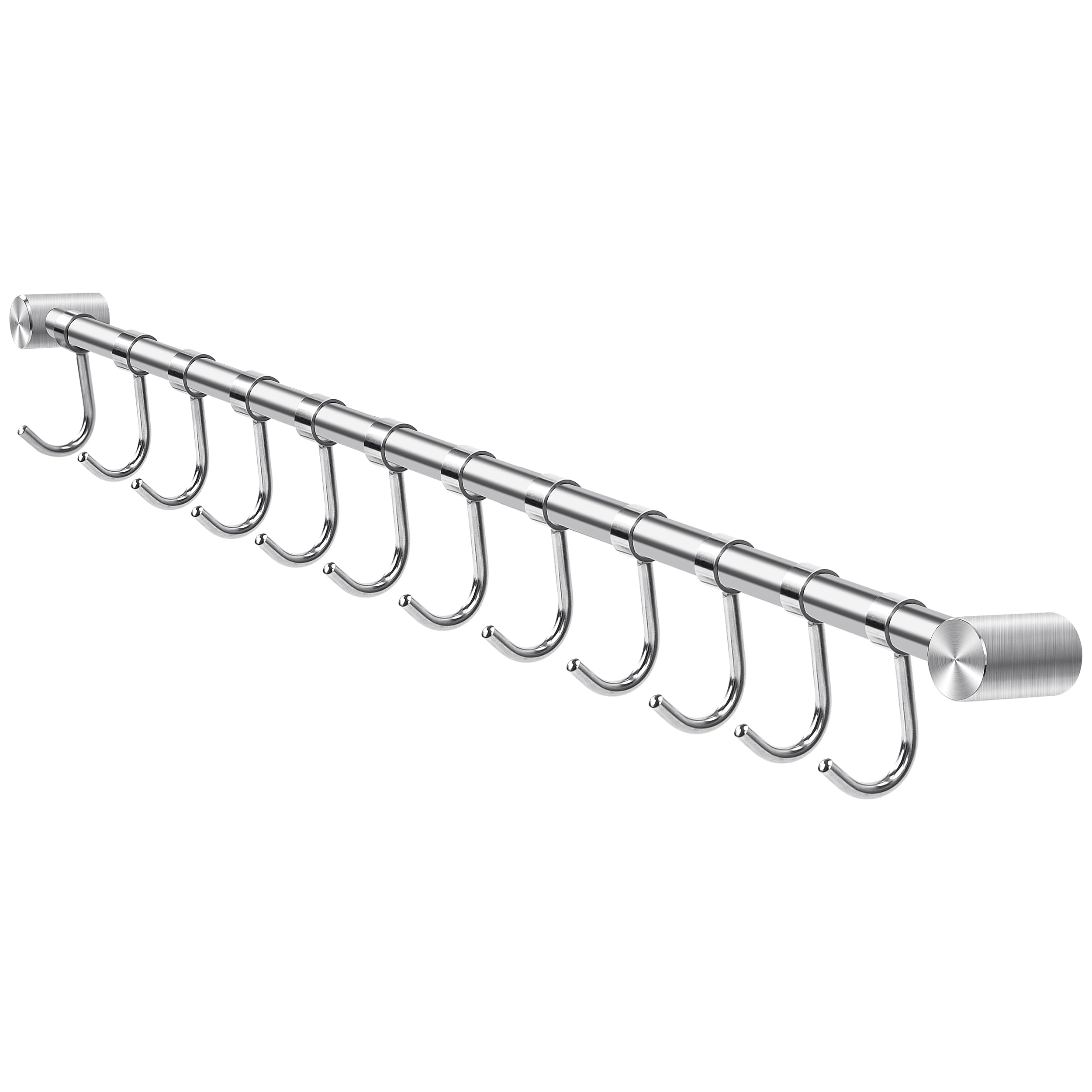 Küchenreling Hängeleiste aus Edelstahl, 60 cm Küche Hakenleiste mit 12 beweglichen Haken, Küchenschiene Kleiderhaken, 20kg Tragfähigkeit, Utensilien Stange für Küche Bad Wohnzimmer