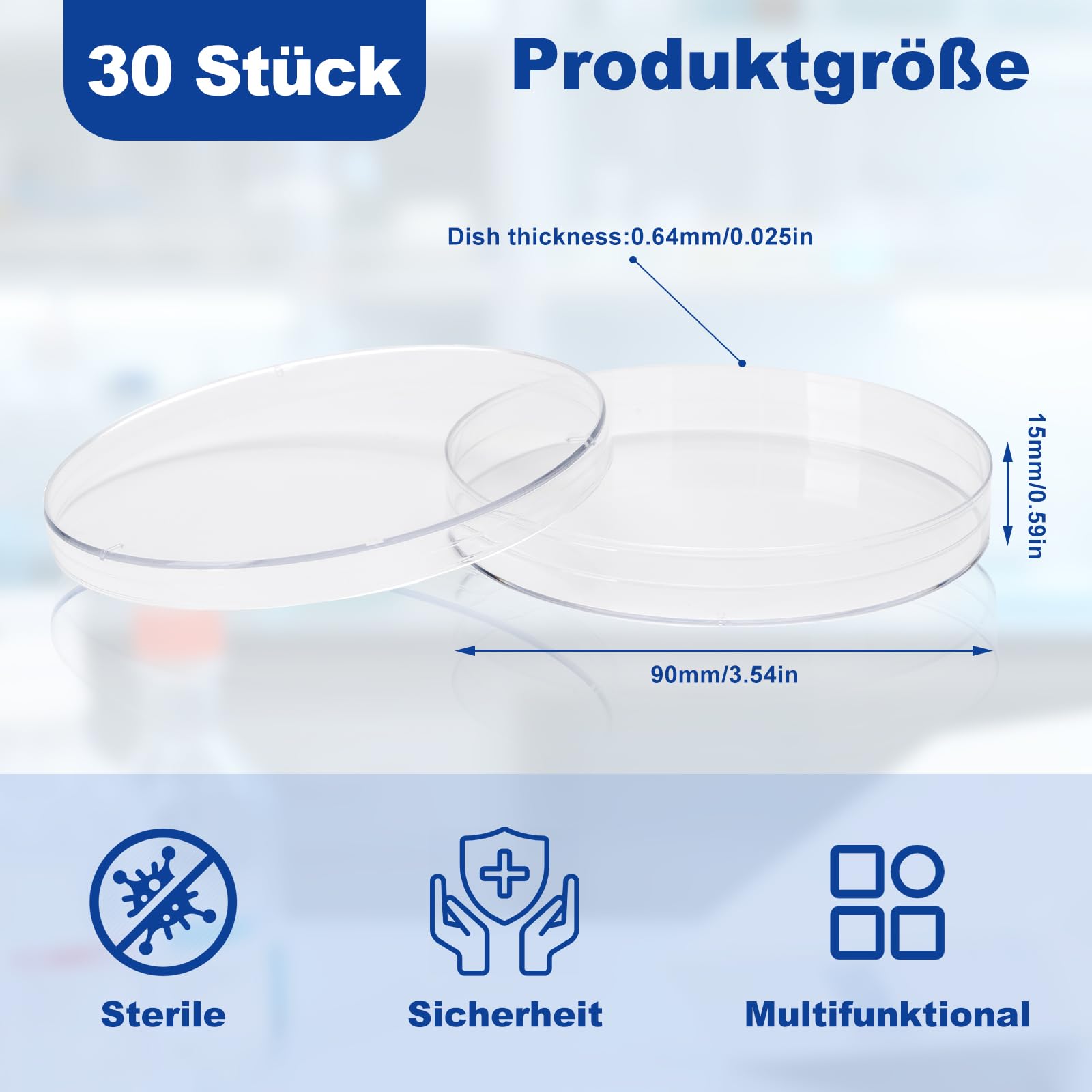 30 Stück Petrischalen, Petrischalen Kunststoff 90mm, Petrischalen Kunststoff Mit Deckel, Labor Kulturschale, Bakterien Petrischalen Für Schulen Und Laborkultur Bakterienhefe