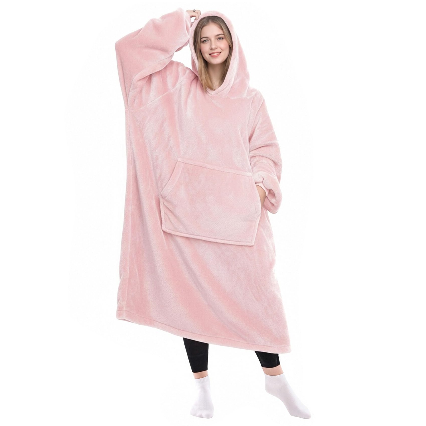 KPBLIS Wearable Blanket Hoodie Gifts for Women Men, Cozy Hoodie Blankets Sweatshirt Christmas Birthday Gifts for Women Mom Wife, Warm Fleece Hooded Blanket with Sleeves for Adults, Pink