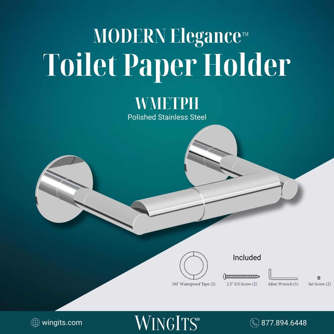 WingIts Modern Elegance Single Toilet Paper Holder, Polished Stainless Steel, Silver, (WMETPHPS)