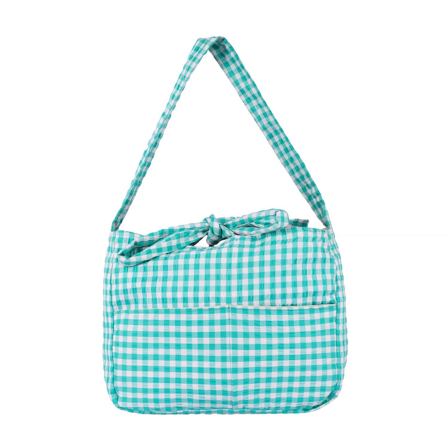 Turquoise Gingham Tote Bag for Women | Cotton Canvas Shoulder Handbag | Spacious Everyday Carry Bag | Lightweight Office, College & Travel Tote-image-41