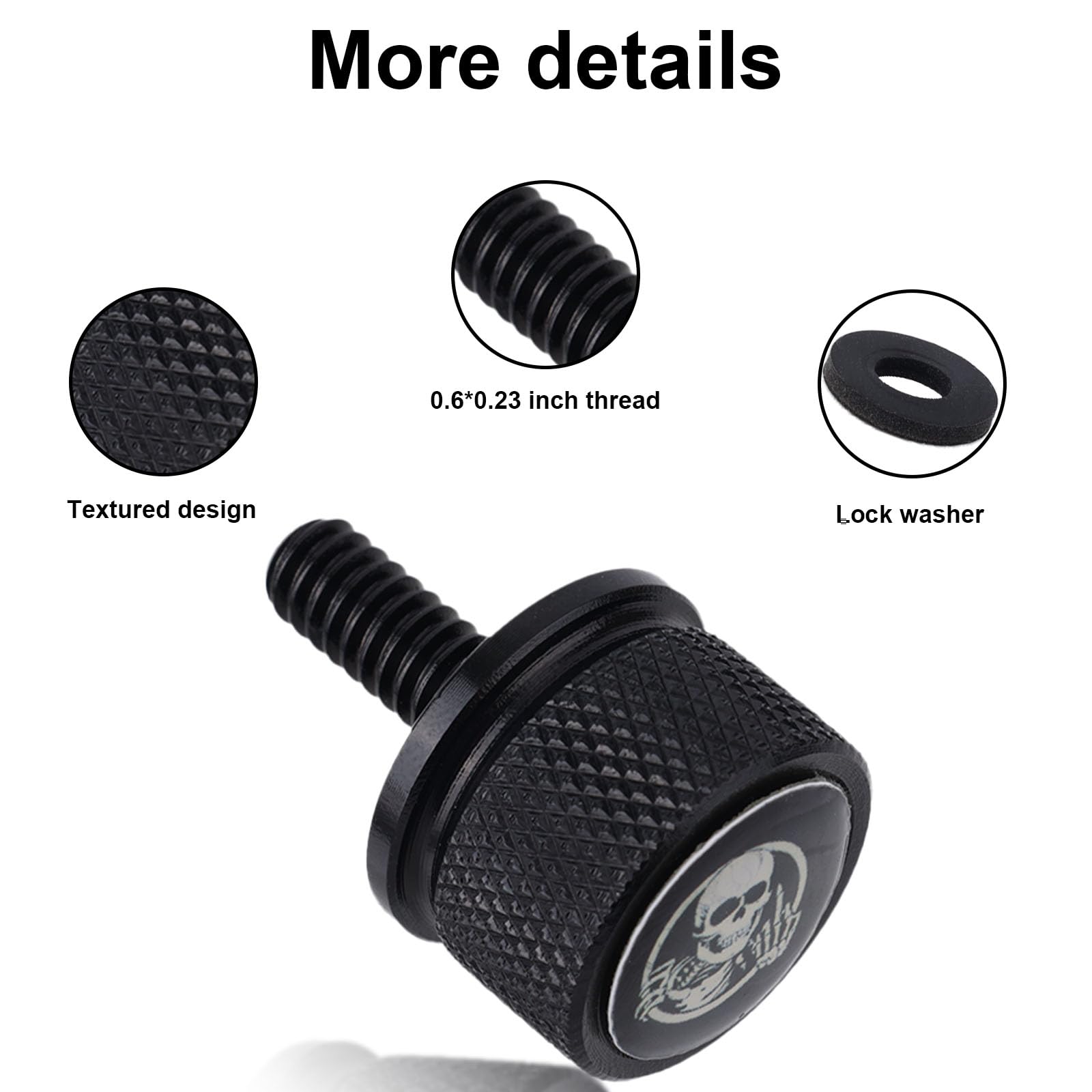 Bullone del Sedile Parafango Posteriore Moto, Design Teschio Filettatura 1/4"-20 Sostituzione Vite Sedile per Moto 1996-2025 (Nero)