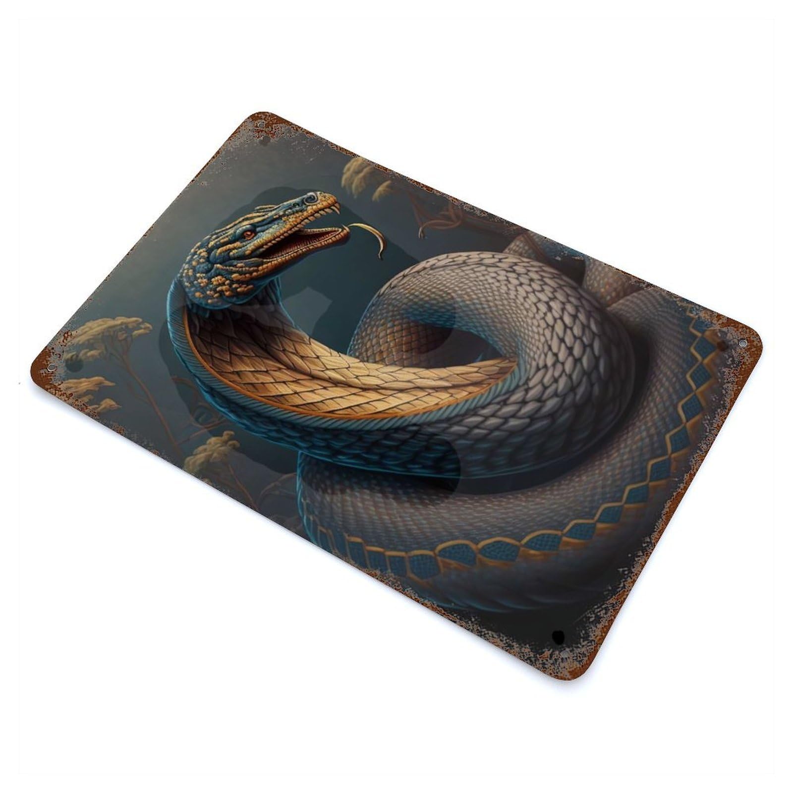 Snake Wild Life Vintage Wall Sign 11.8"x7.9", Rust Effect Metal Decor for Basement, Hobby Room And Garage Decor