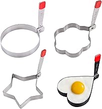 Egg Mold Shaper Egg Ring, 4 Pack Stainless Steel Egg Shaper Cooking Kitchen Tools Pancake Mold for Frying Eggs & Omelet (4 Shapes)