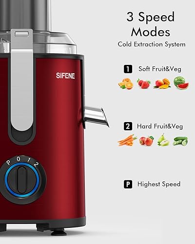 Miniatura 5 de SiFENE Exprimidor centrífugo de 800 W, máquina exprimidora de acero inoxidable con boca ancha de 3.2 pulgadas para frutas y verduras enteras,