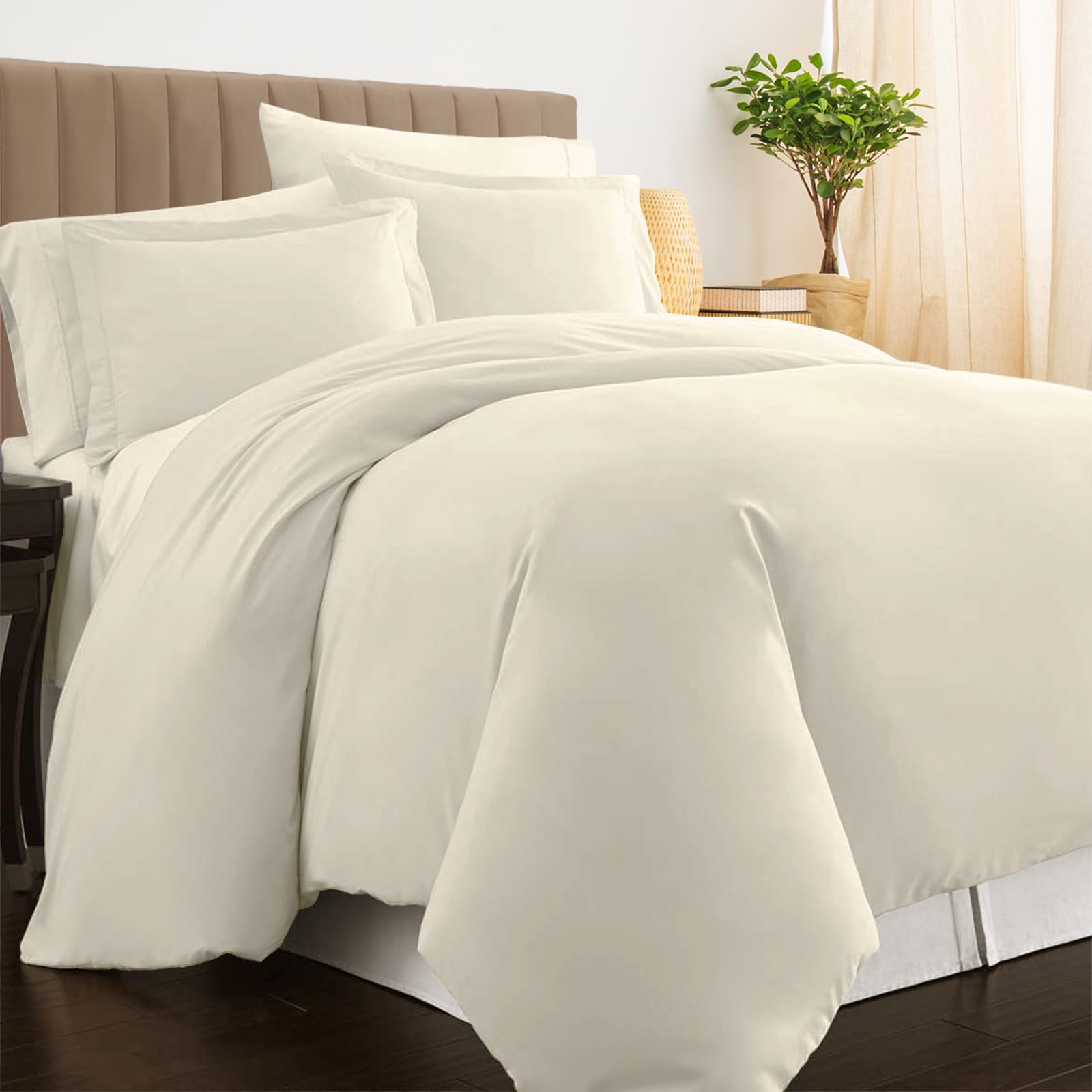 Pizuna New Ivory Luxurios Cotton Double Duvet Cover Set 800 Thread Count 100% Long Staple Cotton Double Size Duvet Cover 200X200cm, Soft Sateen Quilt Cover With Button Closure (Double Duvet Cover)
