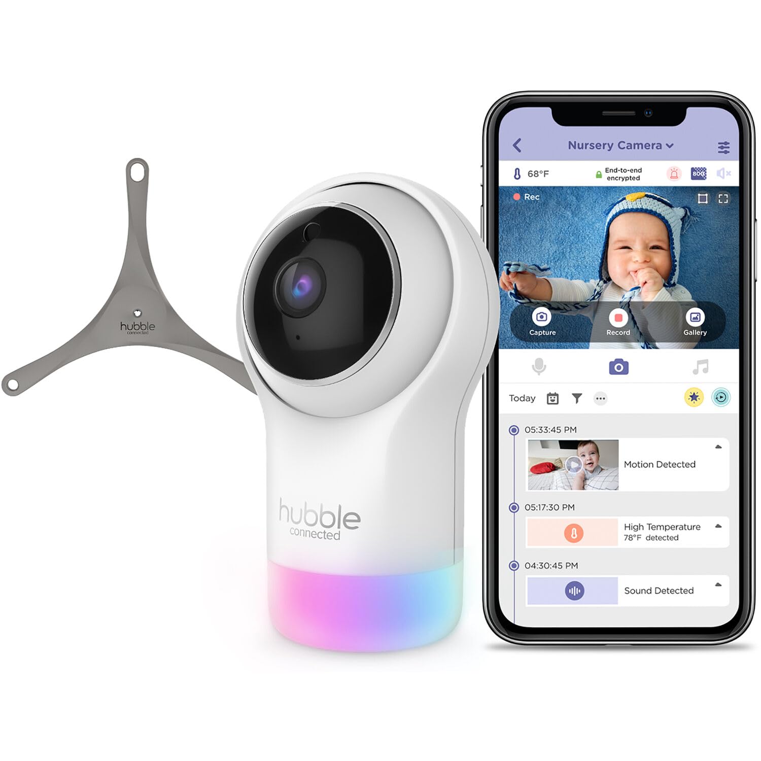 HUBBLE CONNECTED Nursery Pal Glow Deluxe Smart HD Baby Camera with 7-Color Night Light, Room Temperature Sensor, Remote Pan Tilt Zoom, 2-Way Talk,